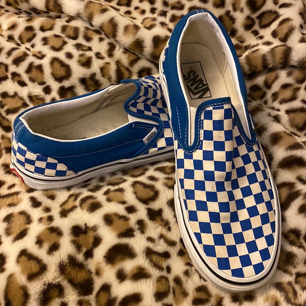 Vans Checkerboard Classics Slip-Ons, Bright Blue, Mens size 9